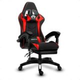 Cadeira gamer preto e vermelho com almofada para apoiar o pescoço